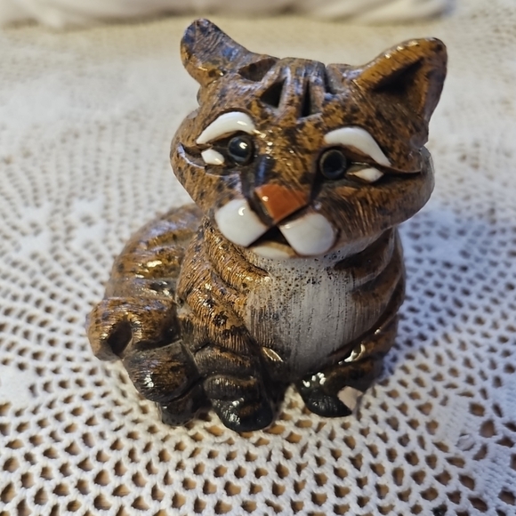Vintage Artesania Rinconada Tabby Cat Figurine Uruguay Clay Ceramic 3" Chip Paw - Picture 1 of 14